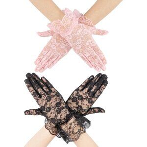 Women Black Pink 2 P Gloves Bridal Wedding Party Opera Fashion Halloween Cosplay